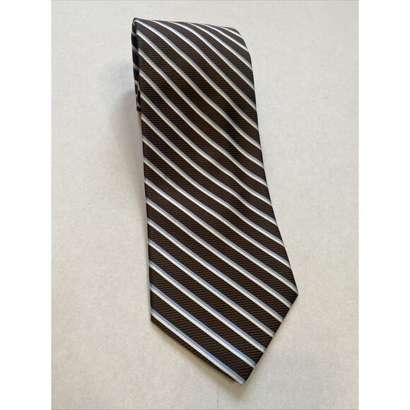 Brooks Brothers Makers Necktie 100% Silk Brown Blue Stripe Career Party Guest - Picture 7 of 7